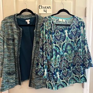 2) piece Chico’s top & jacket size 4 blue